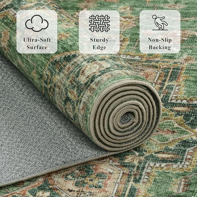5x7 Area Rugs for Living Room Ultra-Soft Washable Rug Vintage Distressed Boho Area Rug, Non-Slip Retro Print Low Pile Stain Resistant Carpet for Bedroom Dining Room Kitchen Office