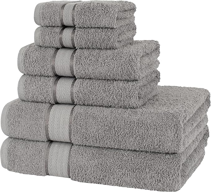 6 Piece 100% Turkish Cotton Towel Set, 2 Bath Towels 2 Hand Towels 2 Washcloths, Soft Absorbent Towels for Bathroom and Kitchen, Cool Gray