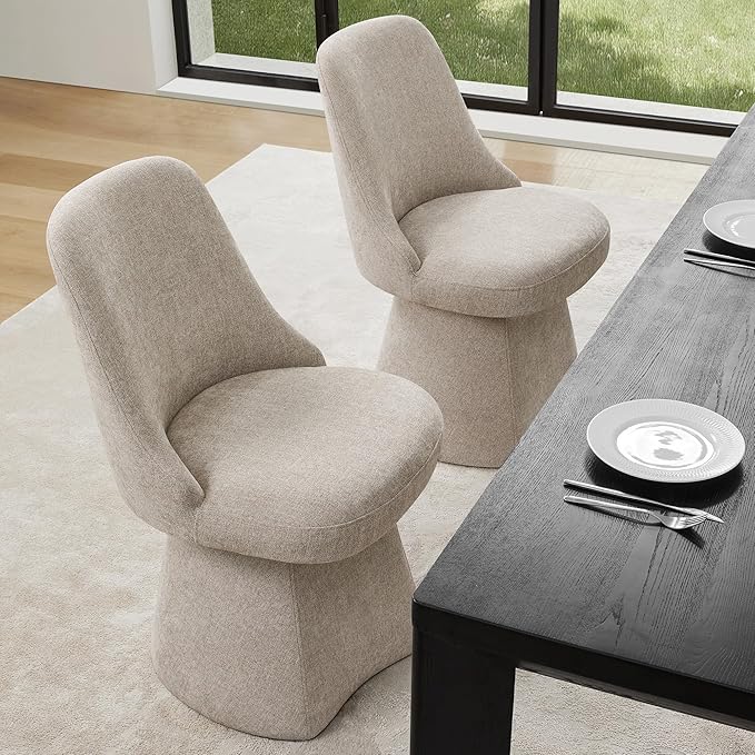 Swivel Dining Chairs Set of 1, Upholstered Mid Century Modern Deskchair with High Back, Linen Fabric Kitchen Chairs for Dining Room, Bedroom, Dressing Room, Khaki