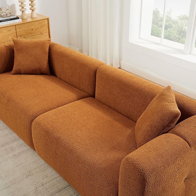 VANOMi Living Room Furniture Sets Include 95" Sofa & 42" Armchairs, Boucle Upholstered Oversized Couch with Pillows, Living Room Furniture Set for Bedroom Apartment (Curry, 1 Sofa+2 Chairs)