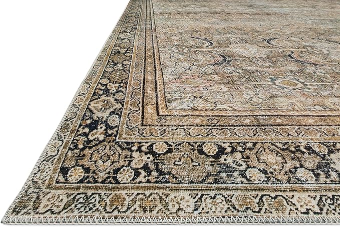 Loloi Layla Collection LAY-03 Olive/Charcoal 2'-0" x 5'-0" .13" Thick Accent Rug, Soft, Durable, Vintage Inspired, Distressed, Low Pile, Non-Shedding, Easy Clean, Printed, Living Room Rug
