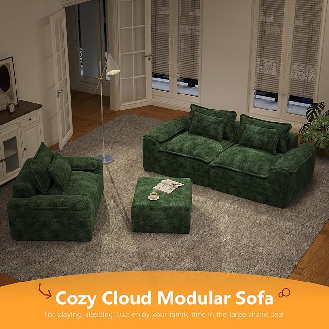 Hobestluk 87" Cloud Sectional Couch Loveseat with Deep Seat 2-Seater with Removable Cover Large Sofa Couch for Living Room (Green, Loveseat Sofa)
