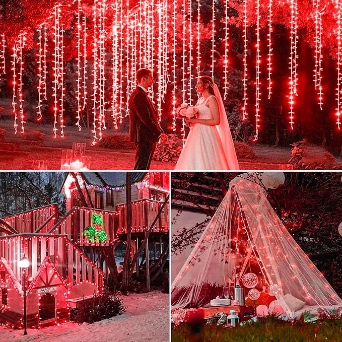 Vivideal 100 LED Red Christmas Lights Outdoor, 33ft Red String Lights 8 Modes Clear Wire, Connectable Waterproof Plug in Led Light for Bedroom Indoor Outdoor Christmas Decorations