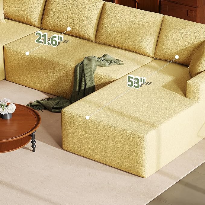 140" Modular U-Shaped Sectional Sofa, 7-Seater Cloud Couch with Double Chaise, Modern Sleeper Sofa,No Assembly Sectional Cloud Boneless Sofa Couches for Living Room/Apartment