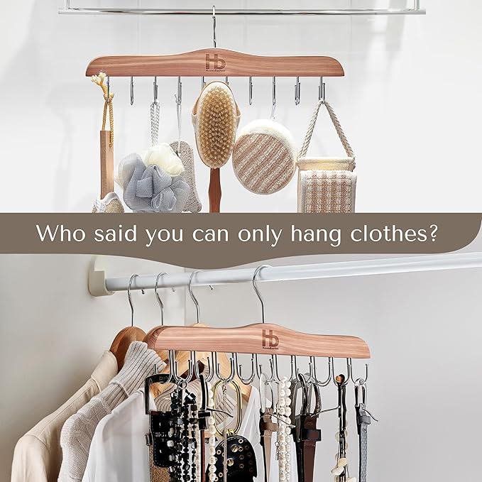 Large Bra Hanger and Bra Organizer for Closet – Tank Top Hanger Space Saving for House, Dorm, Apartment - Foldable Wooden for Closet Organizer– 20 Hook - Cedar WoodHanger, Natural, 1 Pack