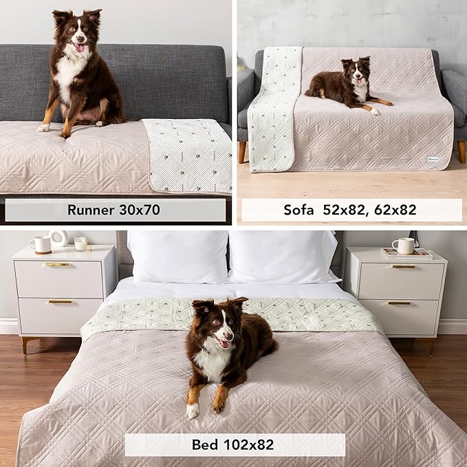 PetAmi Waterproof Couch Cover for Dogs, Reversible Furniture Cover Sofa Protector for Pet Cat Bed, Washable Blanket Dog Cover for Couch Seat, 52x82 Beige