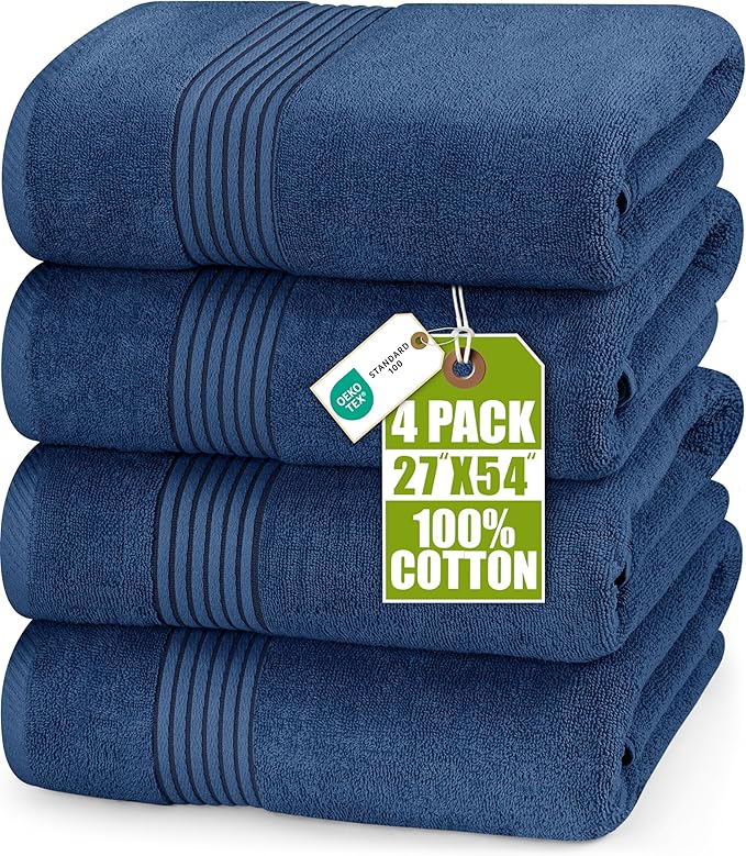 Utopia Towels Luxurious Bath Towels Set, 4 Pack, 27 x 54 Inches – 100% Ring Spun Cotton, Thick, Plush, and Fast-Drying, Designed for Premium Hotels, Spas, and Homes, Navy