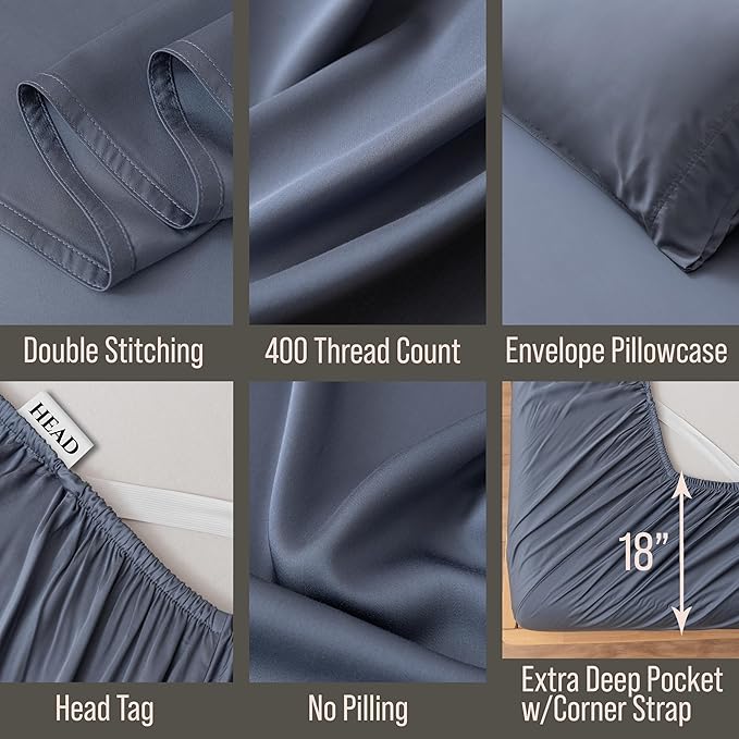 Bella Coterie Luxury Bamboo Viscose 34” Split Top King Size Sheet Set | 1 Fitted Sheet for Sleep Number & Adjustable Beds | 100% Organically Grown | Cooling & Soft | 18” Deep Pocket [Slate Blue]