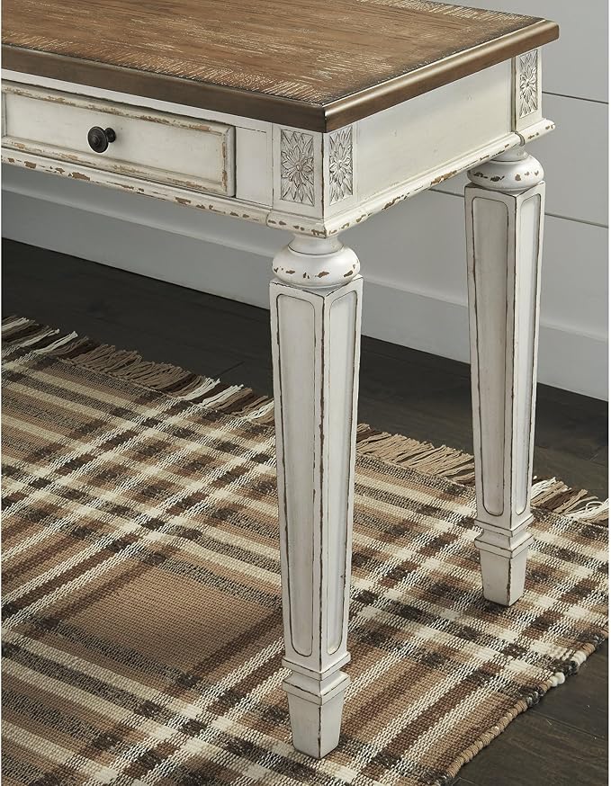 Signature Design by Ashley Realyn Farmhouse 60" Home Office Desk with USB Charging, Chipped White