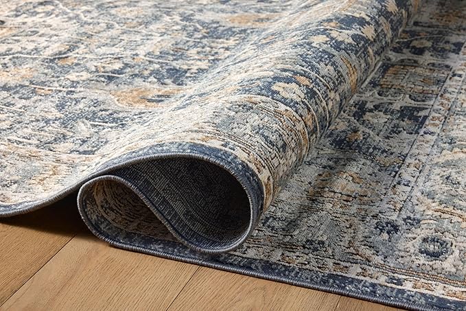 Loloi Teagan Collection TEA-03 Denim/Pebble 3'-4" x 5'-7" Accent Rug, Large, Soft Neutral Rug, High-Traffic for Living Room, Bedroom, Home Office, Dining Area