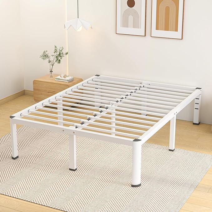 20 Inch King Size Metal Bed Frame with Round Corners, Storage Space Under High Bed Frame-Heavy Duty Steel Slats Support, Noise Free - Easy Assembly - No Box Spring Needed,White
