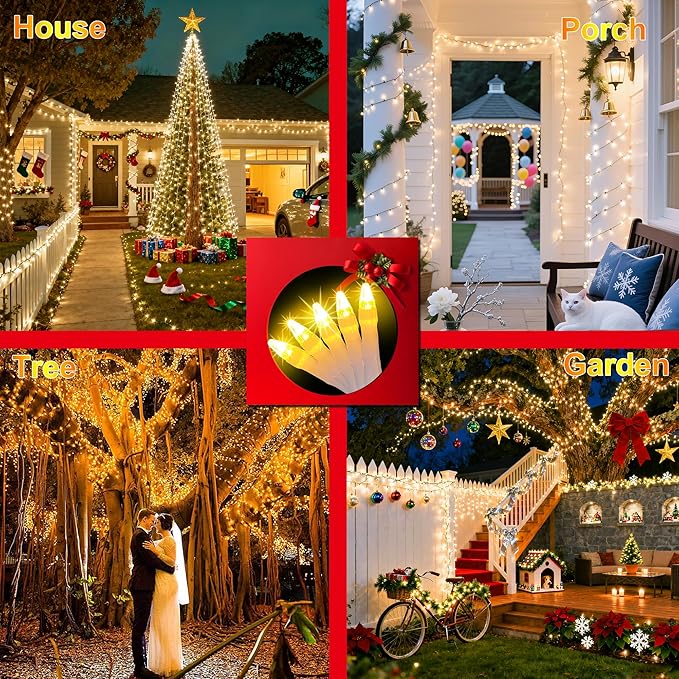 470FT 1500 LED Christmas Lights, 12 Modes Warm White Outdoor String Lights with Timer & Dimmable, Waterproof Green Wire Christmas Lights for Outside Wedding Tree Xmas Patio Fence Party Decorations