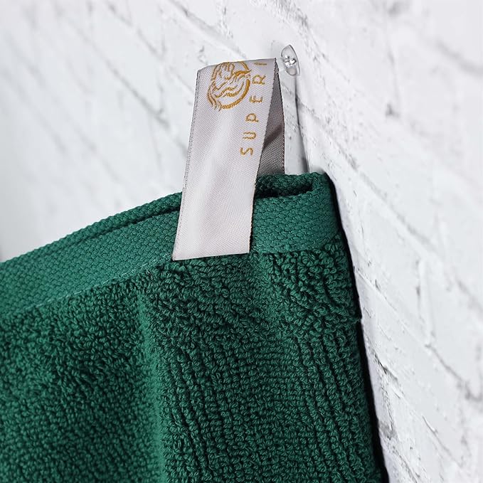 Superior Roma Cotton Bath Towels, Set of 3, Highly Absorbent, Ribbed Design, Quick-Dry, Shower, Hotel, Resort, Spa Basics, Bathroom Essentials, Solid, Includes; 3 Bath Towels, Evergreen