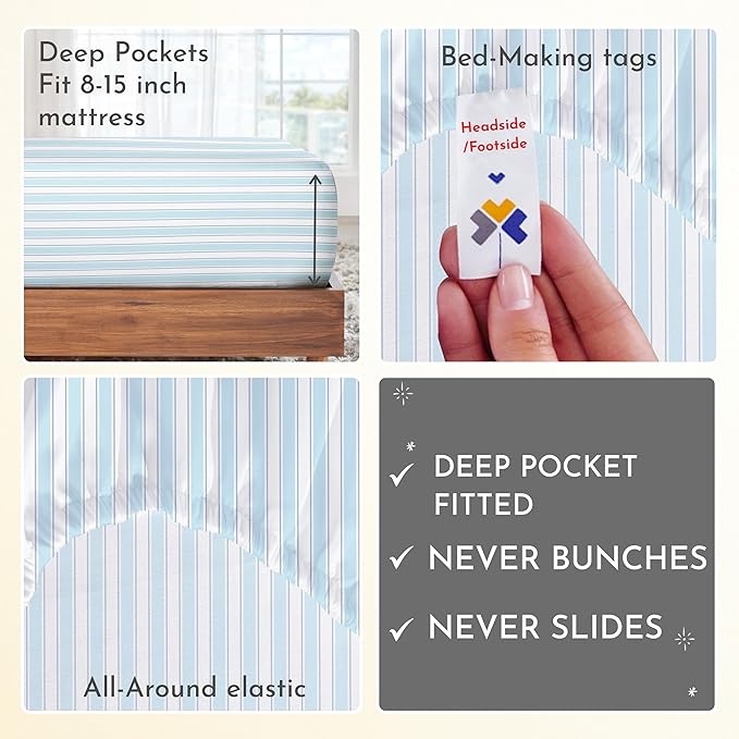California Design Den Printed Twin XL Sheet Sets - 400 Thread Count Sateen, Natural 100% Cotton Sheets, Deep Pockets, Cooling and Durable Bedding Set - Cape Stripe