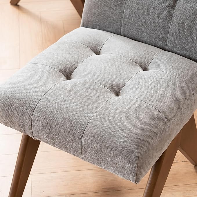 Rowill Modern Upholstered Dining Chairs Parsons Chair Linen Fabric Kitchen Chairs Tufted Armless Dining Room Chairs with Wood Legs Set of 2, Light Grey
