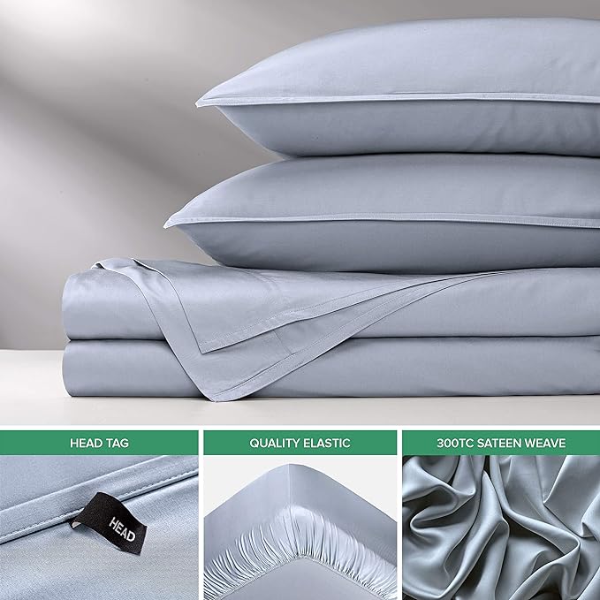 Pure Bamboo Full Sheets, Genuine 100% Organic Viscose Derived from Bamboo Bed Sheet Set, Luxuriously Soft & Cooling, Double Stitching, 2 Year Quality Promise (Full, Sterling Blue)