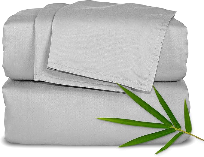 Pure Bamboo Twin XL Sheets, Genuine 100% Organic Viscose Derived from Bamboo Bed Sheet Set, Luxuriously Soft & Cooling, Double Stitching, 2 Year Quality Promise (Twin XL, Silver Pearl)