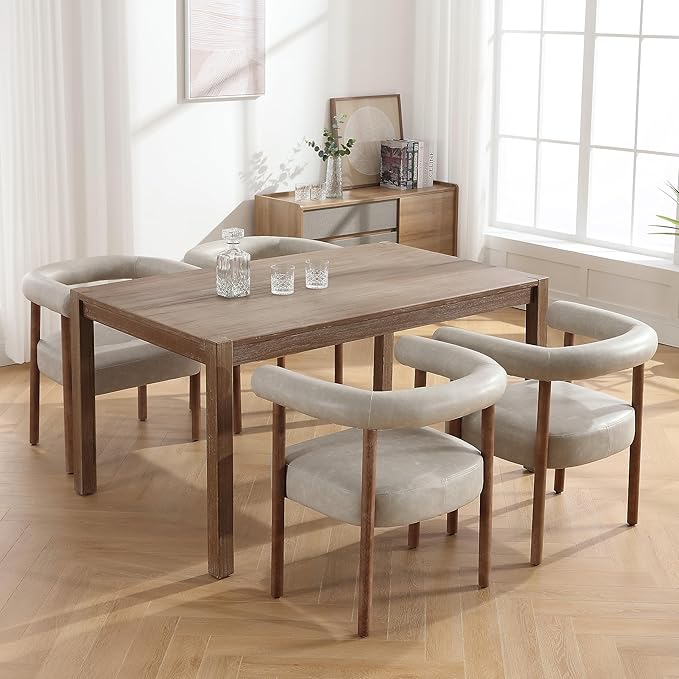 PU Leather Dining Chairs Set of 2, Modern Upholstered Dining Chairs, Curved Backrest Kitchen Dining Room Chairs Accent Chairs Arm Chairs with Natural Wood Legs, Grey