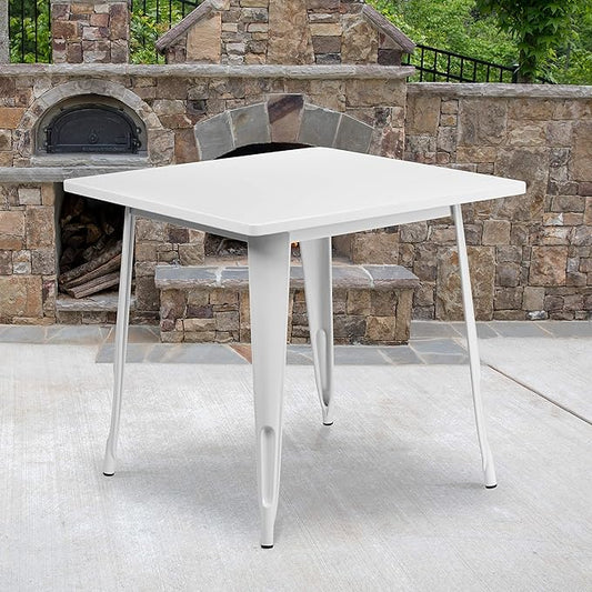 EMMA + OLIVER Commercial Grade 31.5" Square White Metal Indoor-Outdoor Table
