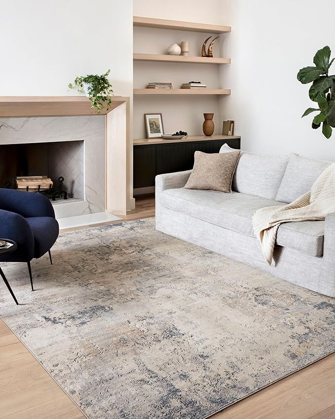 Loloi Teagan Collection TEA-06 Sand/Mist 2'-8" x 7'-6" Runner Rug, Large, Soft Neutral Rug, High-Traffic for Living Room, Bedroom, Home Office, Dining Area