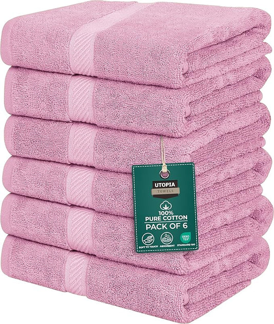 Utopia Towels 6 Pack Medium Bath Towel Set, 22 by 44 Inches, 500 GSM 100% Ring Spun Cotton, Lightweight and Highly Absorbent Quick Drying Premium Towels for Hotel, Spa and Bathroom, Pink