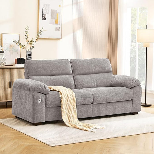 Ihanherry 72" Modern Sofa for Living Room, Deep Seat Chenille Loveseat with Fast Charging Port & Removable Washable Cushions, Pillow-Armrest Couch for Small Space/Apartment, Sturdy Frame, Grey