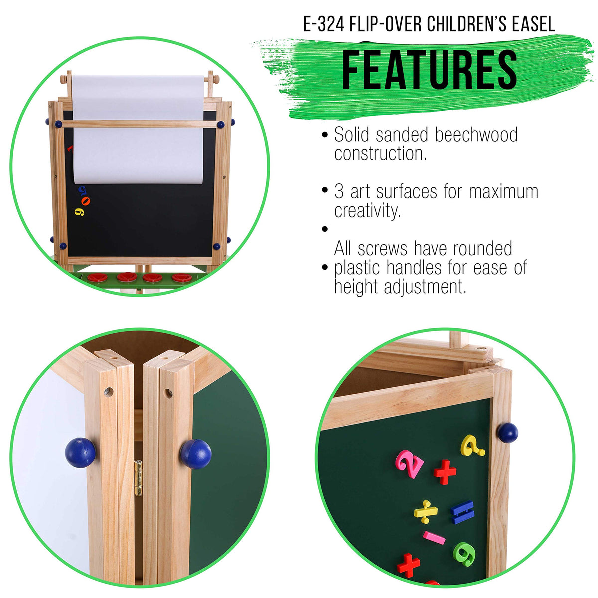 U.S. Art Supply Three Sided Art Station, Wooden Activity Easel
