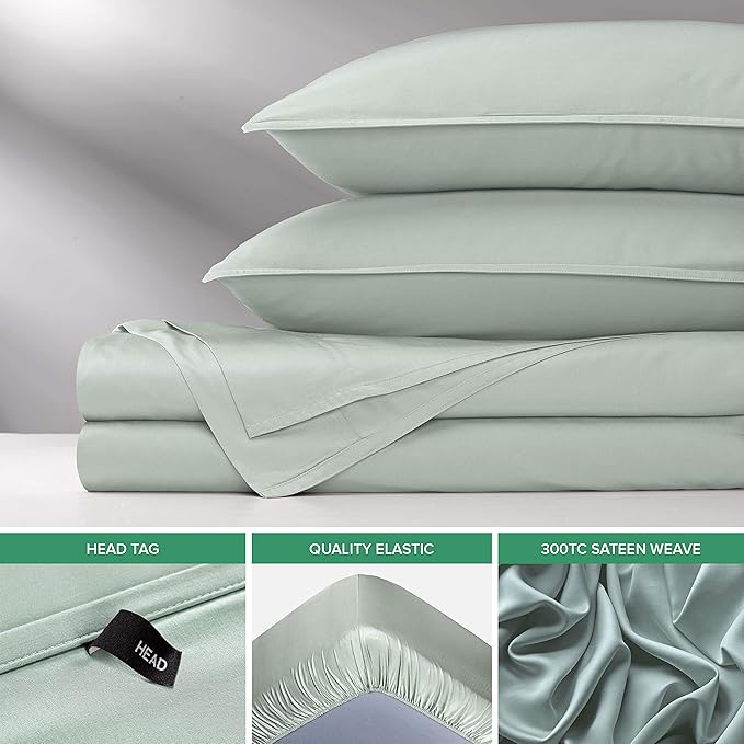 Pure Bamboo Full Sheets, Genuine 100% Organic Viscose Derived from Bamboo Bed Sheet Set, Luxuriously Soft & Cooling, Double Stitching, 2 Year Quality Promise (Full, Sea Glass)