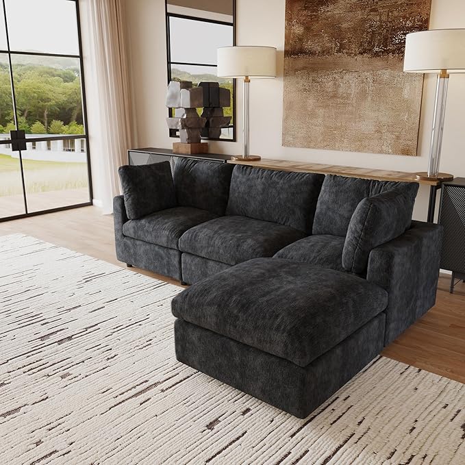 JACH L Shape Sectional Couches for Living Room, Deep Seat Convertible Modular Sofa, Cloud Sectional Couch, Sofa Covers Washable, Minimalist Modern Couch for Living Room, Apartment, Black