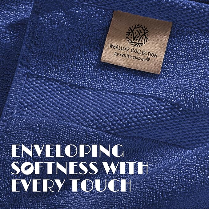 Wealuxe Navy Blue Bath Towels 24x50 Inch, Cotton Towel Set for Bathroom, Hotel, Gym, Spa, Soft Extra Absorbent Quick Dry 6 Pack