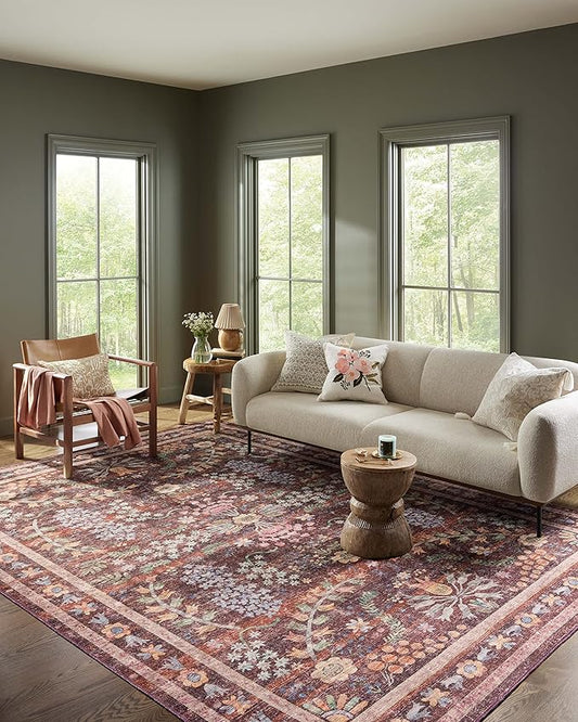 Loloi Rifle Paper Co. Maison Collection MAO-06 Red 5'-0" x 5'-0" Round, .19" Pile Height, Accent Rug