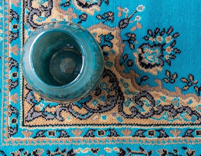 Unique Loom Reza Collection Traditional Persian Style Area Rug, 2 ft 2 in x 3 ft, Turquoise/Ivory