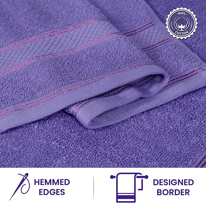 Casa Lino Face Towels & Body Wash Cloths for Showering - 100% Cotton Wash Cloths for Bathroom - Highly Absorbent & Quick Drying Washcloth Set - Cotton Washcloths 24 Pack (12" x 12") - (Purple)