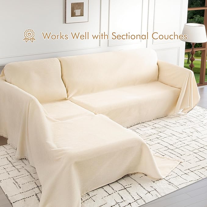 Couch Cover for 2 Cushion Couch Sofa Pet Friendly, Chenille Sectional L Shaped Sofa Cover Washable for Dogs Cats Kids, Leather Furniture Protector Slipcover Decor for Living Room, 71"x102"