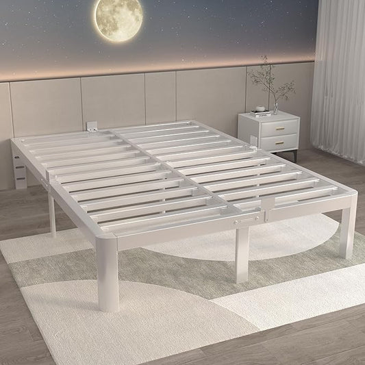 ITIMIDI White Full Size Bed Frame 12 Inch, Metal Platform Bed Frame Full No Box Spring Needed, DIY Headboard, Heavy Duty Steel Support 3500 LBS, Noiseless, Round Legs, Storage Space, Easy Assemblys