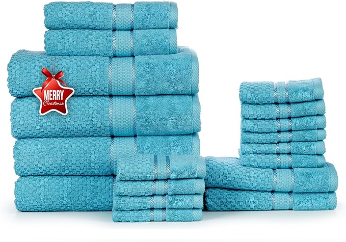 Ample Decor Bathroom Towel Set of 18-4 Bath Towel, 4 Hand Towel, 10 Wash Cloths – Ideal for Gifting, Hotel, Gym, Spa - Sky Blue