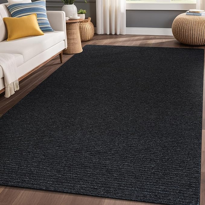 Non Slip Dark Gray Solid Rubber Back Thing Rug for Living Room 5x7 Area Rugs for Kitchen, Rugs for Bedroom, Stain Resistant Easy Cleaning Non Shedding Carpet Dark Gray 5 x 7