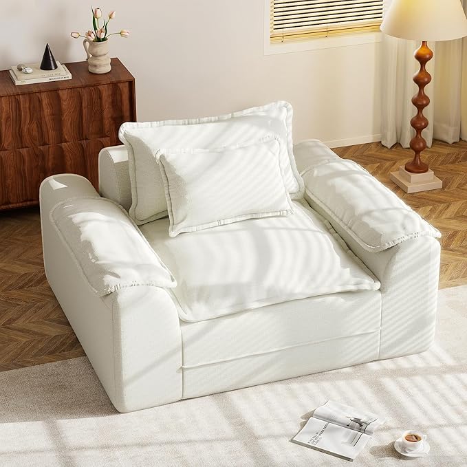 Hobestluk Cloud Single Sofa Memory Foam Couch with Deep Seat L Shaped Sofa with Removable Cover Large Couch for Living Room (Beige, Single Sofa)
