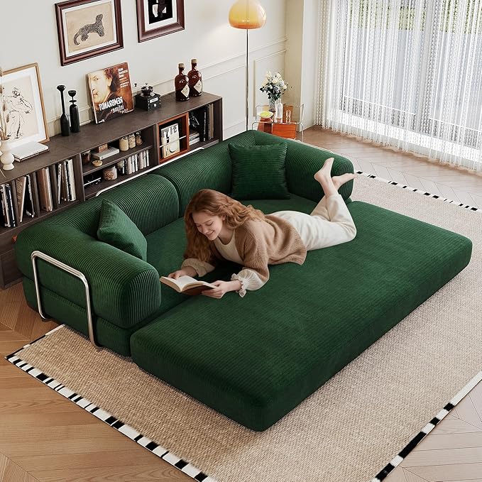 Boneless Couch Sectional Sofa,Convertible Sofa Bed with Sleeper Sofa,Futon Floor Couch Folding Sofas for Living Room,Bedroom,Apartment (Green, 78.8''W)