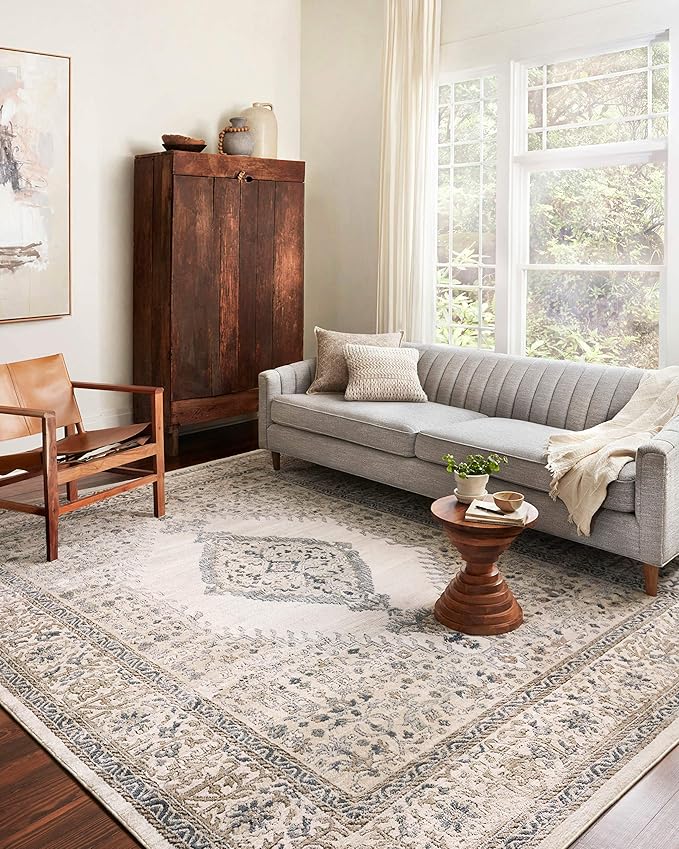Loloi Teagan Collection TEA-02 Oatmeal/Ivory 5'-3" x 7'-6" Area Rug, Large, Soft Neutral Rug, High-Traffic for Living Room, Bedroom, Home Office, Dining Area