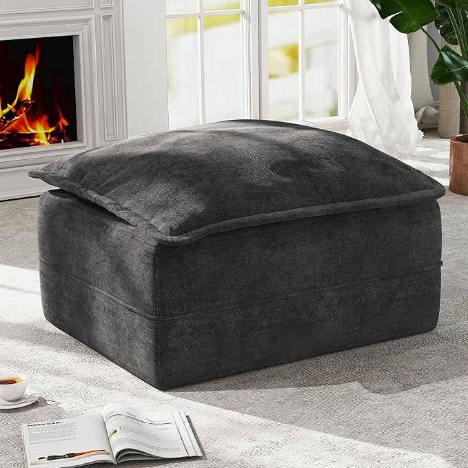 Hobestluk Rectangular Cloud Memory Foam Ottoman for Couch Comfy Couch Footrest with Removable Cover Ideal for Living Room Bedroom or Office as Extra Seating or Coffee Table (Dark Grey, Ottoman)
