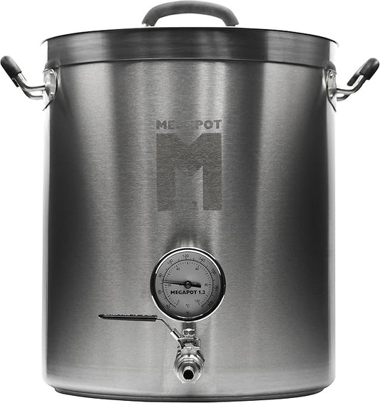 Northern Brewer - MegaPot Stainless Steel Brew Kettle with Volume Markings (8 Gallon w/Valve and Thermometer)