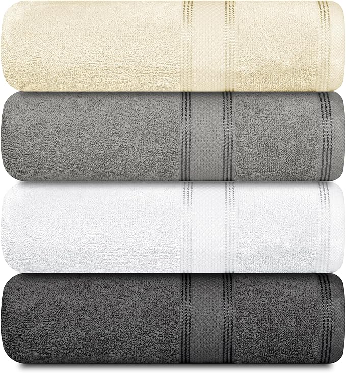 Casa Lino Multicolor I Bath Towels Set of 4 (54" x 27") - Large Bathroom Towel Set - 100% Cotton Towels for Bathroom - Highly Absorbent & Quick Dry Bath Towel Multipack - New Apartment Essentials