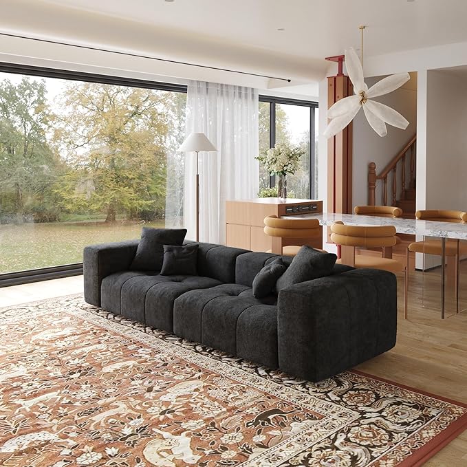 JACH 2 Seater Sofas Sectional Couches, Modern Love Seat Office Couch, Loveseat Modular Couch, Cozy Sleeper Sofa for Apartment, Bedroom, Living Room (Linen Fabric, Black)