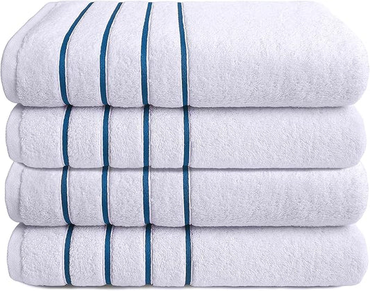 4 Packed White Bath Towel Set, 100% Turkish Cotton Bath Towels, 27x54 inTurkish Bath Towel Set for Bathroom, Oxford Blue