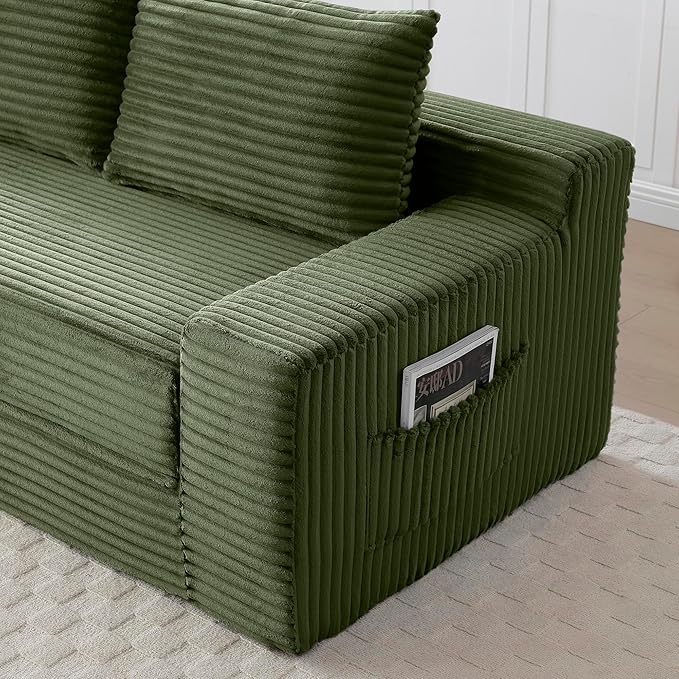 73" Cloud Loveseat Sofa Couch in a Box, 2 Seater Boneless Couch, Convertible Pull Out Sofa Bed with Pillows, No Assembly, Memory Foam, Modern Small Couches for Small Spaces (A-Green)