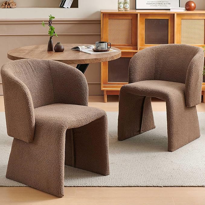 Barrel Dining Kitchen Chairs Set of 2, Modern Mid Century Living Room Chairs Upholstered Round Backrest Accent Side Chairs Comfortable for Dining Room, Cafe,Brown