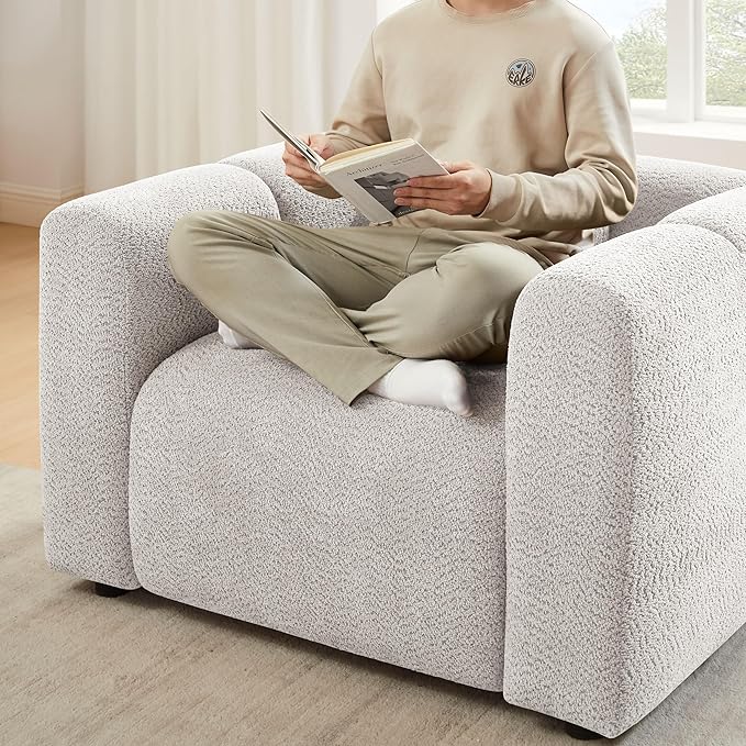 VANOMi Modular Sectional Sofa Set Oversized Cloud Couch with 95" Sofa & 42" Armchairs Living Room Furniture Set Boucle Upholstered Oversized Couch with Pillows Light Khaki 2 Sofas+1 Chair