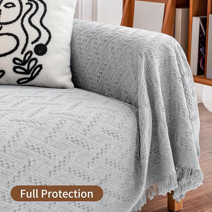 Deep Dream Sofa Cover, Sectional Couch Covers, Couch Covers for 3 Cushion Couch, Couch Cover for Dogs, Geometrical Jacquard Fabric Sofa Cover (XX-Large, 91" x 134", Light Grey)