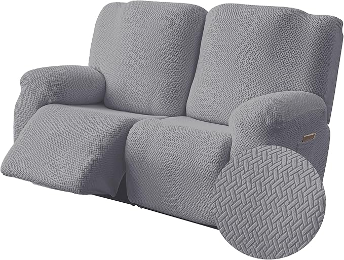 Genina Recliner Loveseat Cover Stretch Couch Covers Sofa slipcover for 2 Seat Reclining Couch Thick Jacquard Furniture Protector (Light Grey)